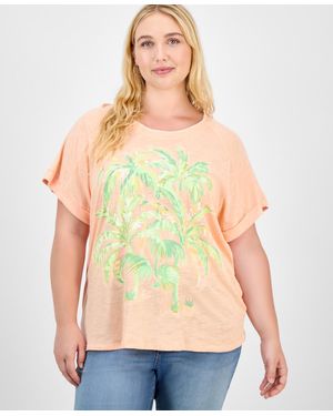 Democracy Trendy Plus Short-sleeve Rolled-cuff Graphic Tee - Yellow