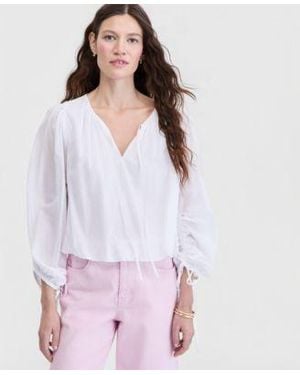 On 34th Cotton Solid Tie Front Volume Sleeve Blouse Macys Exclusive - Purple