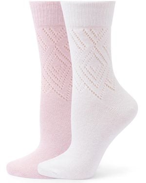 Hue Pointelle Argyle Boot Socks - Pink