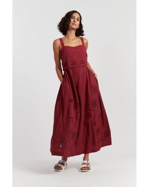 Chinti & Parker Linen-blend Broderie Summer Dress - Red