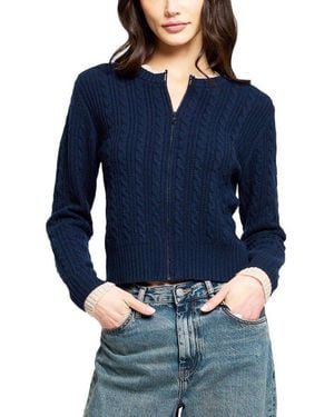 Central Park West Thea Cable-knit Zip-front V-neck Cardigan - Blue