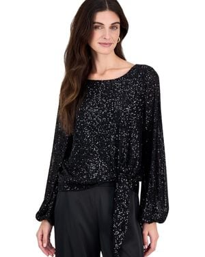 Tahari Sequin Long-sleeve Blouse - Black