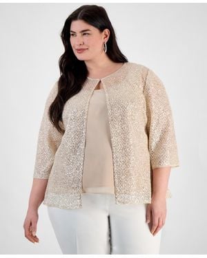 Alex Evenings Plus Size Embellished 3/4-sleeve Jacket & Sleeveless Top Set - White