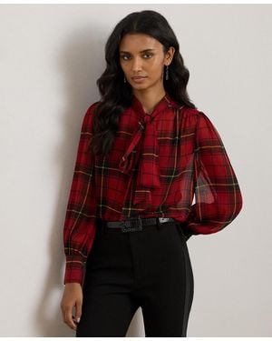 Ralph Lauren Plaid Tie-neck Blouse - Red