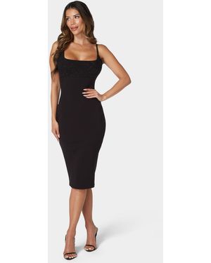 Bebe Square Neck Embellished Midi Dress - Black