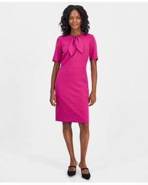 Kasper Tie-neck Short-sleeve Sheath Dress - Pink