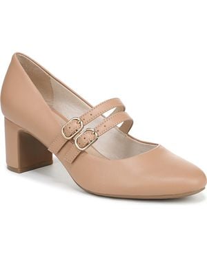 LifeStride True Almond Toe Block Heel Mary Jane Pumps - Natural