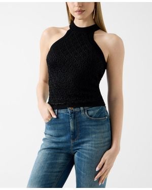 Guess Sleeveless Pointelle Stitch Serina Lurex Sweater - Black