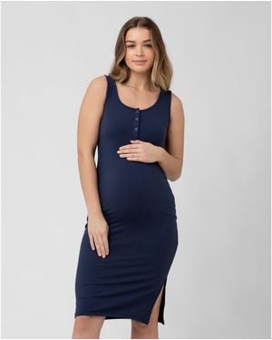 Ripe Maternity Penny Button Down Rib Dress - Blue