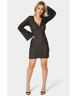 Bebe Lace Bell Sleeves Keyhole Mini Dress - Black