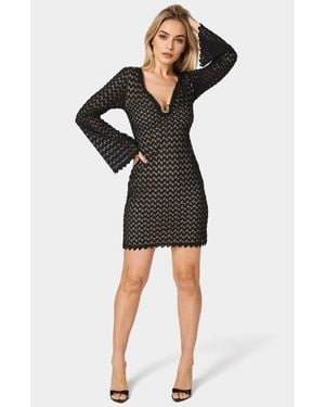 Bebe Lace Bell Sleeves Keyhole Mini Dress - Black
