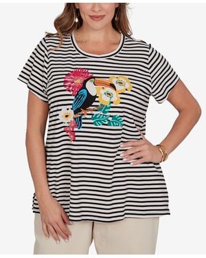 Ruby Rd. Plus Size Embellished Toucan Stripe Knit T-shirt - Gray