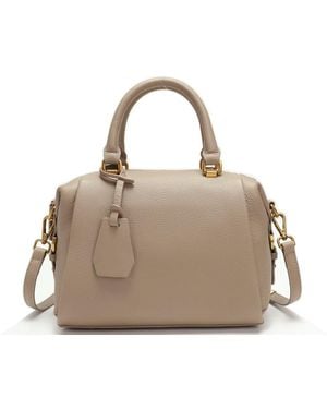 Susu Pebbled Leather Top Handle Satchel Bag Structured Crossbody Purse Handbag - Gray
