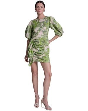 BCBGMAXAZRIA Paisley Print Ruffle Detail Crewneck Dress - Green