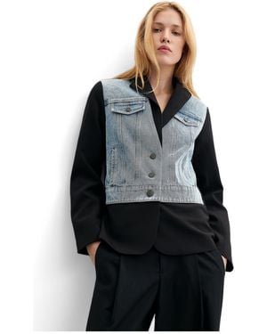Desigual Combined Denim Blazer - Blue