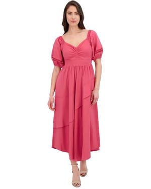 Siena Jewelry Puff-sleeve Midi Dress - Pink
