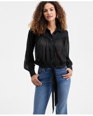INC International Concepts Textured Tie-hem Blouse - Black