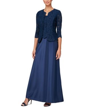 Alex Evenings Lace Jacket & Lace-top Gown - Blue