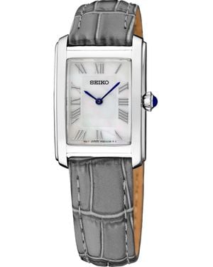 Seiko Essentials Quartz Leather Strap Watch - Gray