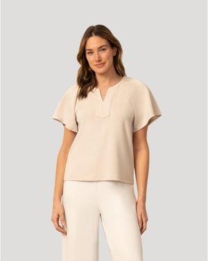Cable & Gauge Pick Stitch Split Neck Top - Natural