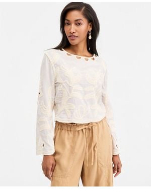 On 34th Cotton Embroidered Cutwork Top - White