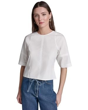 BCBGMAXAZRIA Short-sleeve Crewneck Crinkle Top - Gray