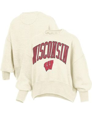 Pressbox Wisconsin Badgers Oversized Waist-length Crewneck Sweatshirt - White