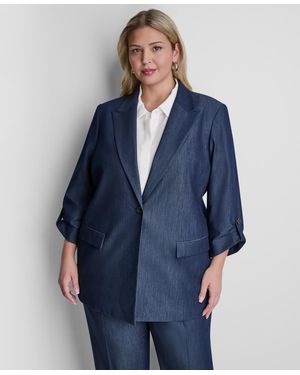 DKNY Plus Size Long-sleeve One Button Roll Cuff Jacket - Blue