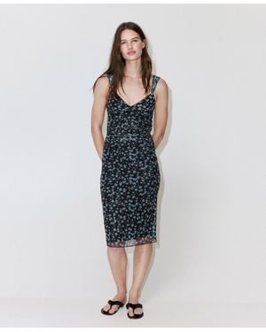 Mango Floral Print Tulle Dress - Blue
