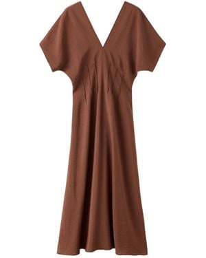 Mango V-neck Ruched Midi Dress - Brown