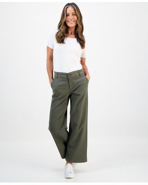 Style & Co. Petite Mid-rise Dobby Twill Wide-leg Pants - Green