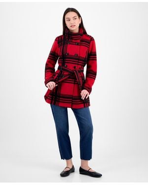Bcx Plaid Double-breasted Belted Jacket - Red
