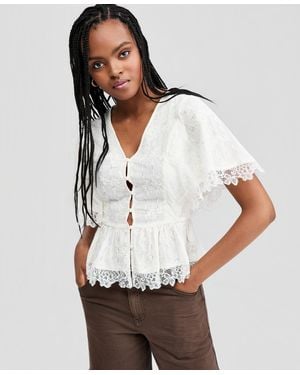 And Now This Lace-trim Peplum Top - White
