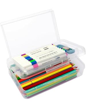 Gnuadz Double Layer Hard Pencil Case Plastic Translucent Snap-tight Lid Pen Storage Organizer - White