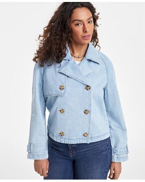 On 34th Cropped Denim Trench Jacket - Blue