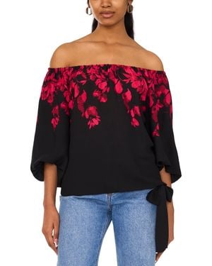 SAM & JESS Off-the-shoulder Floral Tie-hem Top - Red