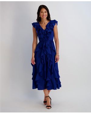 Kensie Silky Woven Ruffle Midi Dress - Blue