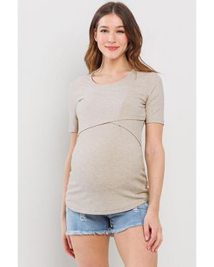 Hello Miss Maternity Short Sleeve Ribbed Crossover Nursing T-shirt - White