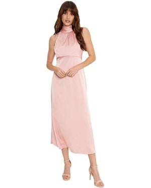 Oasis Satin Halter Neck Midi Bridesmaid Dress - Pink