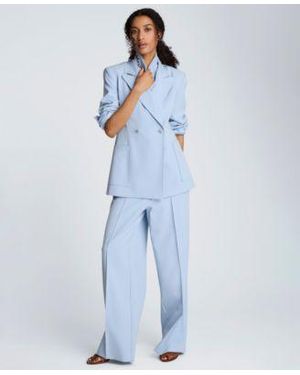 Kenneth Cole Luxe Twill Double Breast Jacket Pintuck Wide Leg Pants - Blue