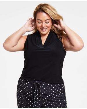 Anne Klein Plus Size Sleeveless Pleated V-neck Top - Black