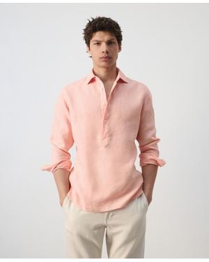 Mango Linen Relaxed Fit Shirt - Pink