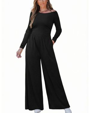 CUPSHE Off-shoulder Long Sleeve Wide-leg Jumpsuit - Black