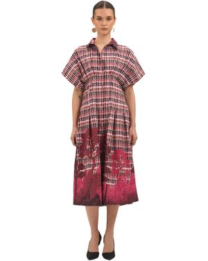 CELINA MOON Tartan Midi Dress - Pink