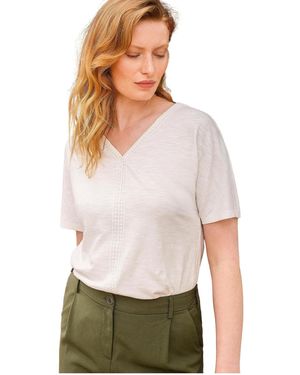Celtic & Co. Slub Jersey V-neck Trim Top - White
