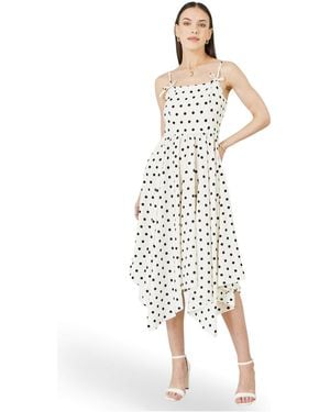 Yumi' Square Neck Hankerchief Hem Dress - White