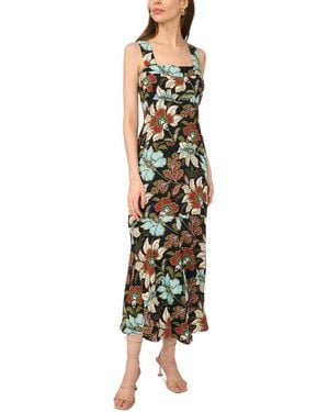 Msk Floral-print Smocked-back Maxi Dress - Green