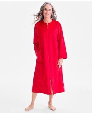Charter Club Embossed Velour Zip-front Robe - Red
