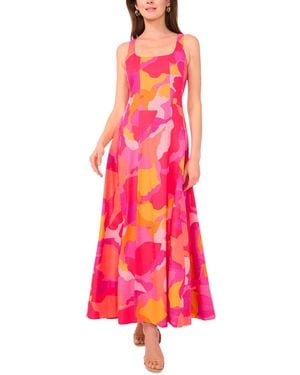 Msk Printed Square-neck Sleeveless Maxi Dress - Pink