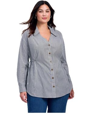 Avenue Ray Stripe Polpin Shirt With Tie Detail - Gray